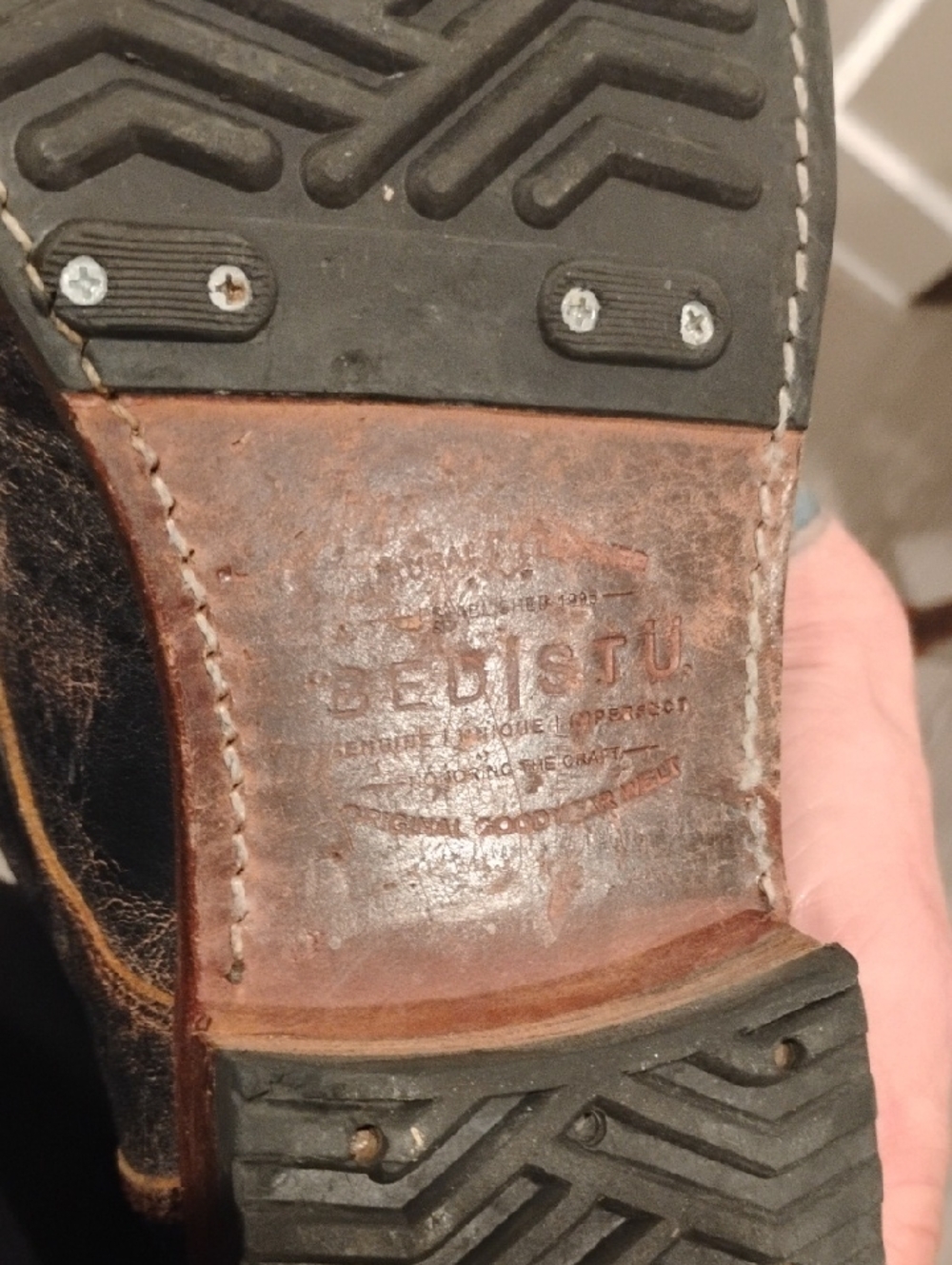 Men's Bed/STU Cobbler Distressed Leather Lace-Up Boots in Brown Zips Up In Back. - Picture 9 of 11